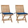 MAISON EXCLUSIVE - Chaises de jardin lot de 2 et coussins bleu royal bois de teck