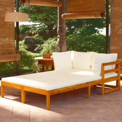 MAISON EXCLUSIVE - Chaises longues et coussins blanc crème lot de 2 bois d'acacia