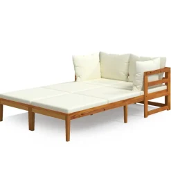 MAISON EXCLUSIVE - Chaises longues et coussins blanc crème lot de 2 bois d'acacia