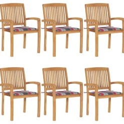 MAISON EXCLUSIVE - Chaises de jardin empilables avec coussins lot de 6 teck solide
