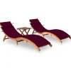 MAISON EXCLUSIVE - Chaises longues lot de 2 avec table et coussins acacia solide