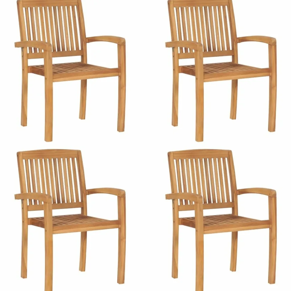 MAISON EXCLUSIVE - Chaises de jardin empilables avec coussins lot de 4 teck solide