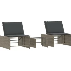 MAISON EXCLUSIVE - Chaises longues 2 pièces avec table en résine tressée grise
