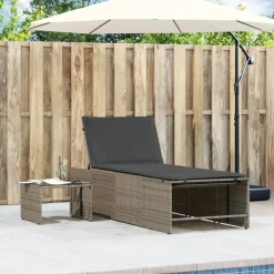 MAISON EXCLUSIVE - Chaises longues 2 pièces avec table en résine tressée grise