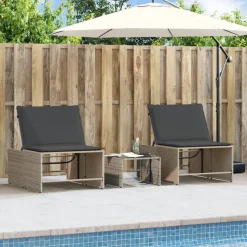 MAISON EXCLUSIVE - Chaises longues 2 pièces avec table en résine tressée grise