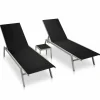 MAISON EXCLUSIVE - Chaises longues lot de 2 avec table acier et textilène noir