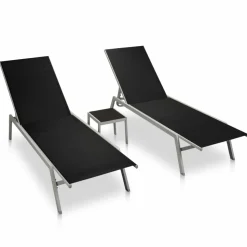 MAISON EXCLUSIVE - Chaises longues lot de 2 avec table acier et textilène noir