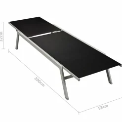 MAISON EXCLUSIVE - Chaises longues lot de 2 avec table acier et textilène noir