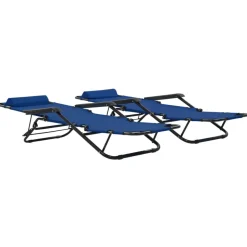 MAISON EXCLUSIVE - Chaises longues pliables 2 pcs avec repose-pied acier bleu