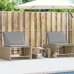 MAISON EXCLUSIVE - Chaises longues 2 pièces avec table en résine tressée beige