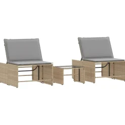 MAISON EXCLUSIVE - Chaises longues 2 pièces avec table en résine tressée beige