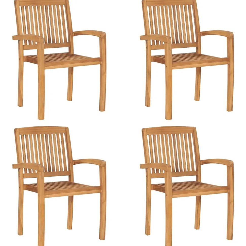 MAISON EXCLUSIVE - Chaises de jardin empilables avec coussins lot de 4 teck solide