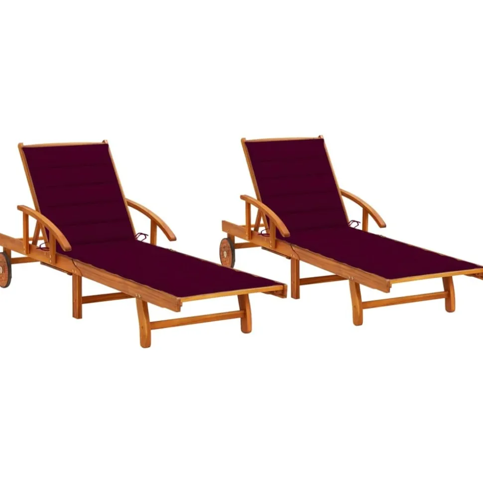 MAISON EXCLUSIVE - Chaises longues lot de 2 avec coussins bois d'acacia solide