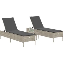 MAISON EXCLUSIVE - Chaises longues avec coussins lot de 2 gris résine tressée