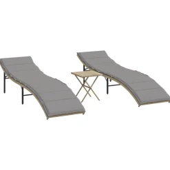 MAISON EXCLUSIVE - Chaises longues lot de 2 avec table beige résine tressée