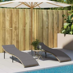 MAISON EXCLUSIVE - Chaises longues lot de 2 avec table beige résine tressée
