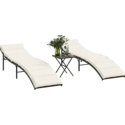 MAISON EXCLUSIVE - Chaises longues lot de 2 avec table marron résine tressée