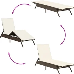 MAISON EXCLUSIVE - Chaises longues lot de 2 avec table marron résine tressée