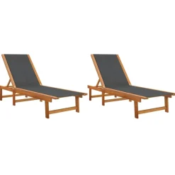 MAISON EXCLUSIVE - Chaises longues lot de 2 noir bois d'acacia solide et textilène
