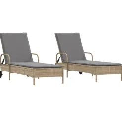 MAISON EXCLUSIVE - Chaises longues avec coussins lot de 2 beige résine tressée