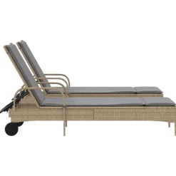 MAISON EXCLUSIVE - Chaises longues avec coussins lot de 2 beige résine tressée