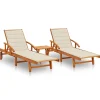 MAISON EXCLUSIVE - Chaises longues lot de 2 avec table et coussins acacia solide