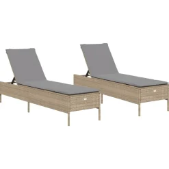 MAISON EXCLUSIVE - Chaises longues avec coussins lot de 2 beige résine tressée