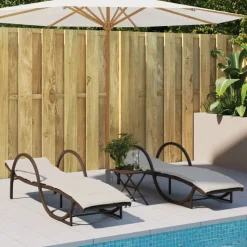 MAISON EXCLUSIVE - Chaises longues lot de 2 avec table marron résine tressée
