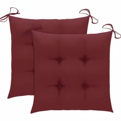 MAISON EXCLUSIVE - Chaises de jardin lot de 2 coussins rouge bordeaux teck massif