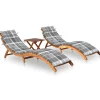 MAISON EXCLUSIVE - Chaises longues lot de 2 avec table et coussins acacia solide