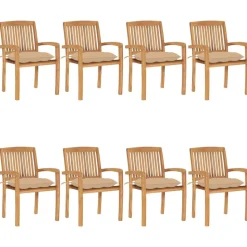 MAISON EXCLUSIVE - Chaises de jardin empilables avec coussins lot de 8 teck solide