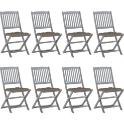 MAISON EXCLUSIVE - Chaises pliables d'extérieur lot de 8 et coussins bois d'acacia
