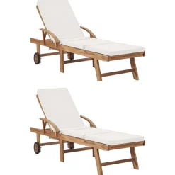 MAISON EXCLUSIVE - Chaises longues avec coussins 2 pcs bois de teck solide crème