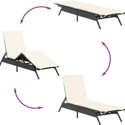 MAISON EXCLUSIVE - Chaises longues lot de 2 avec table noir résine tressée
