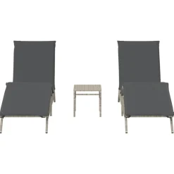MAISON EXCLUSIVE - Chaises longues lot de 2 avec table gris clair résine tressée
