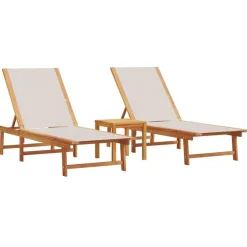 MAISON EXCLUSIVE - Chaises longues lot de 2 table gris bois d'acacia et textilène