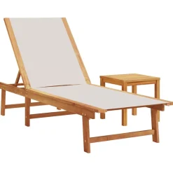 MAISON EXCLUSIVE - Chaises longues lot de 2 table gris bois d'acacia et textilène