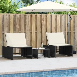 MAISON EXCLUSIVE - Chaises longues modulaires 2 pièces avec table en résine tressée noire