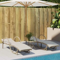 MAISON EXCLUSIVE - Chaises longues lot de 2 avec table beige résine tressée