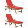 MAISON EXCLUSIVE - Chaises longues avec coussins 2 pcs bois de teck solide rouge