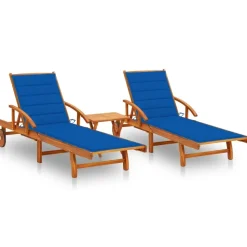 MAISON EXCLUSIVE - Chaises longues lot de 2 avec table et coussins acacia solide