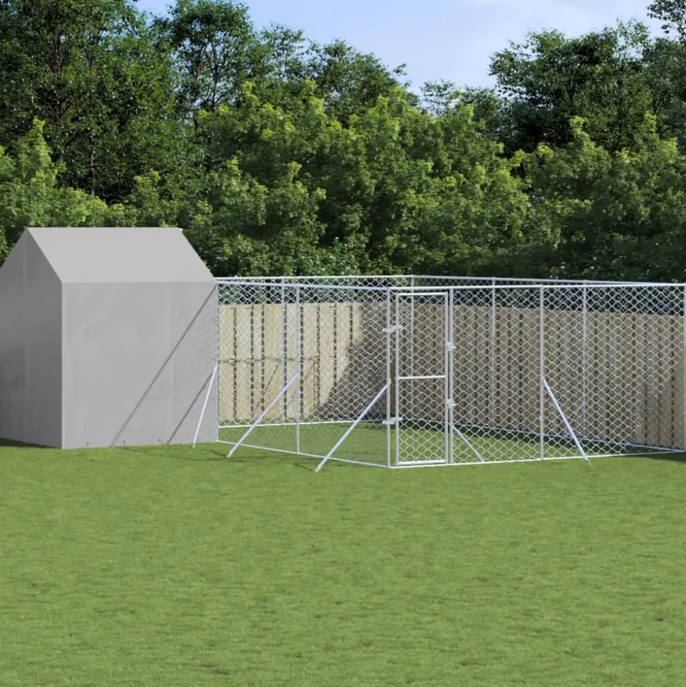 MAISON EXCLUSIVE - Chenil d'extérieur pour chiens avec toit argenté 6x6x2,5 m