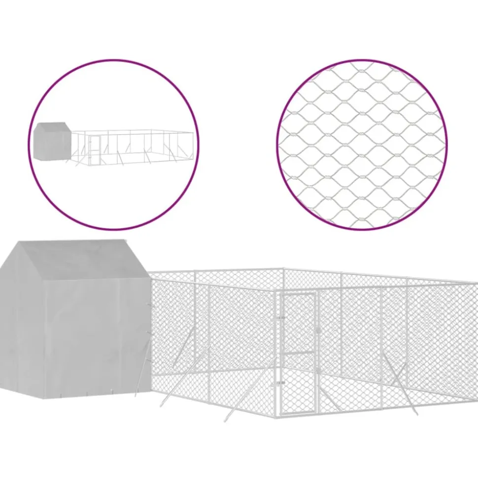 MAISON EXCLUSIVE - Chenil d'extérieur pour chiens avec toit argenté 6x6x2,5 m