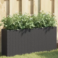 MAISON EXCLUSIVE - Jardinière avec 2 pots noir 90x20x40 cm résine tressée