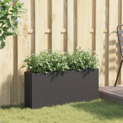 MAISON EXCLUSIVE - Jardinière avec 2 pots noir 90x20x40 cm résine tressée