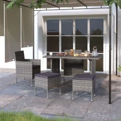 MAISON EXCLUSIVE - Jeu de chaise et tabouret de jardin 4 pcs résine tressée gris