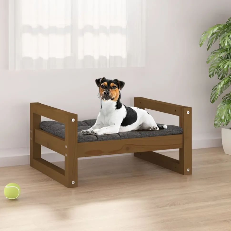 MAISON EXCLUSIVE - Lit pour chien marron miel 55,5x45,5x28 cm bois de pin solide