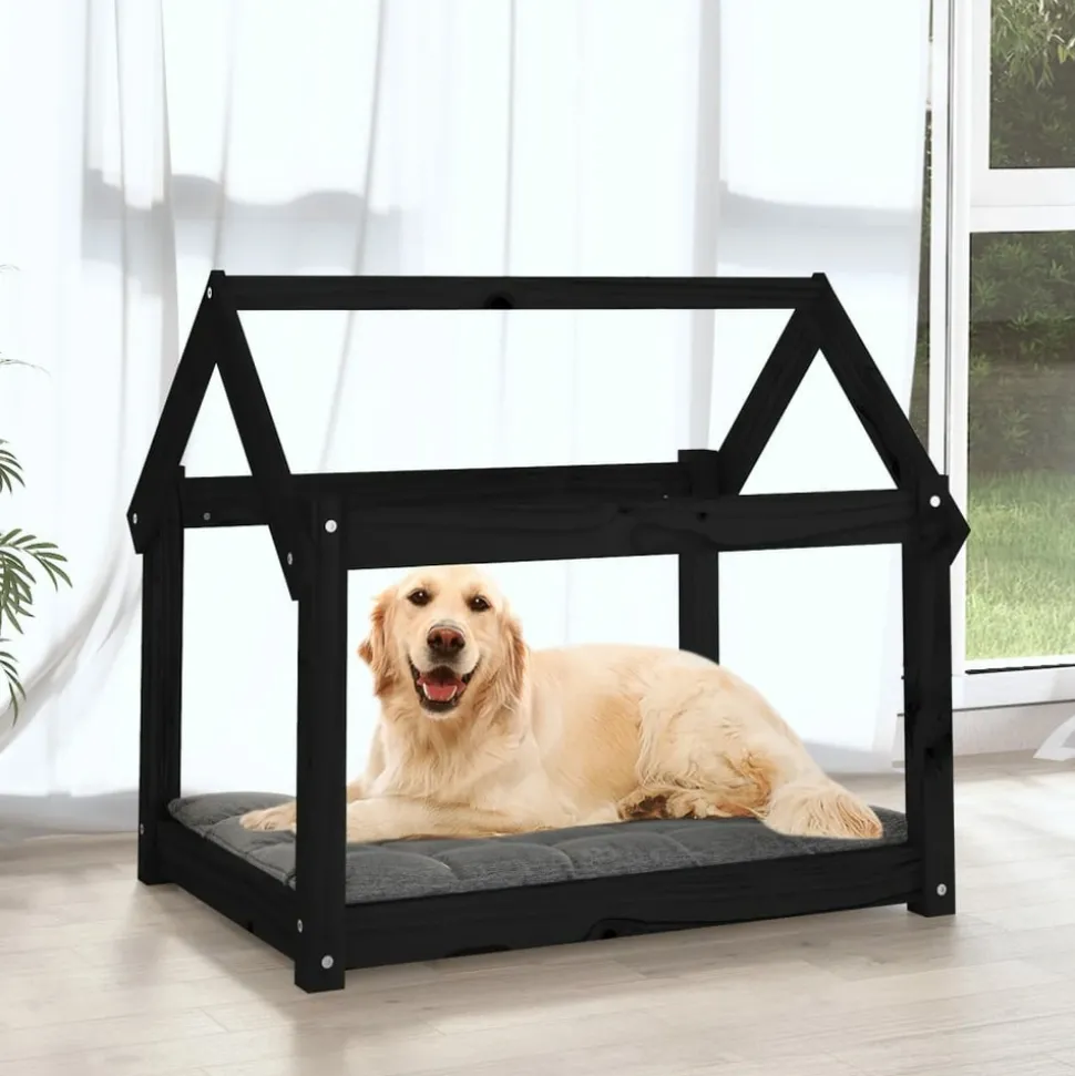 MAISON EXCLUSIVE - Lit pour chien noir 81x60x70 cm bois de pin solide