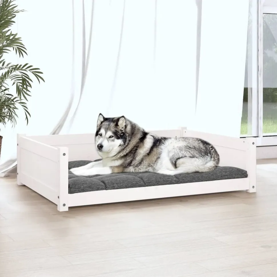 MAISON EXCLUSIVE - Lit pour chien blanc 105,5x75,5x28 cm bois de pin solide