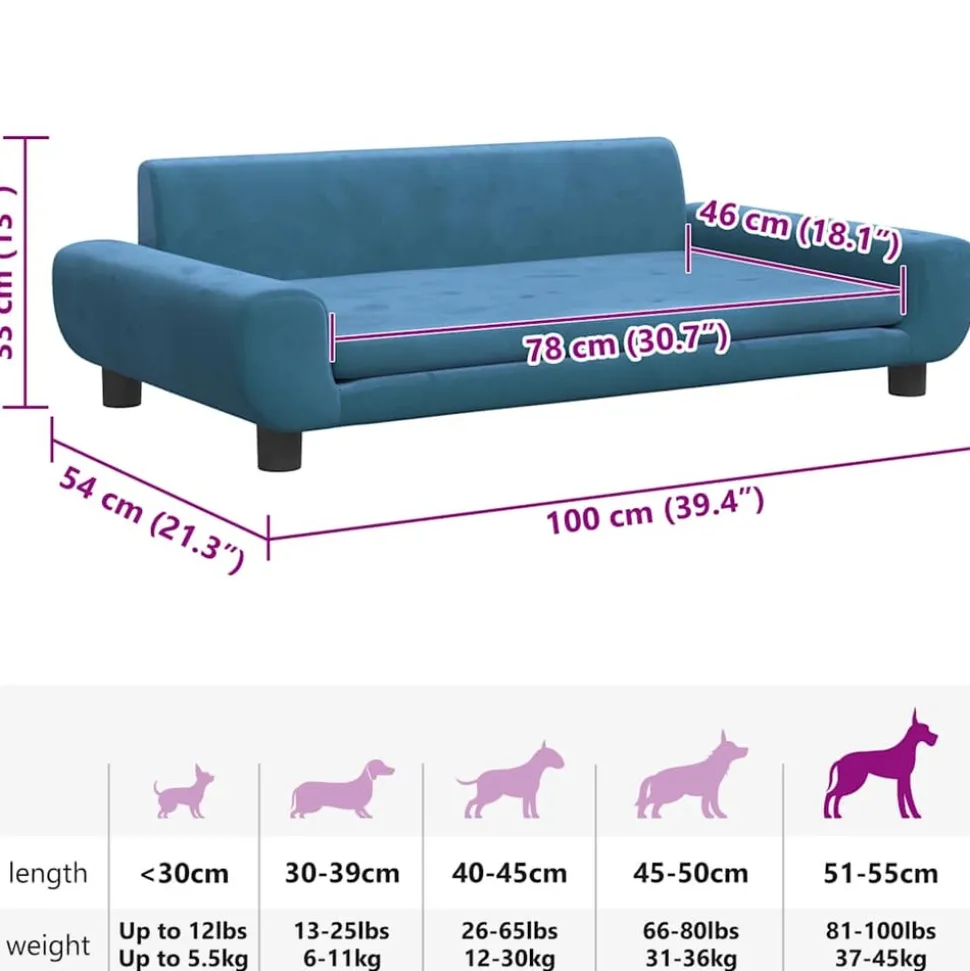 MAISON EXCLUSIVE - Lit pour chien bleu 100x54x33 cm velours